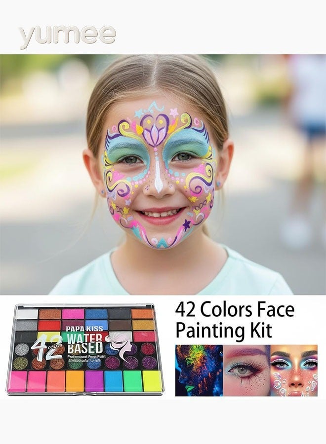 yumee Face Painting Kit for Kids, 42 Colors Non-Toxic Water Activated Makeup Palette + Neon Glow in the Dark + Easy Wash Off, Ideal for Halloween, Birthday Parties, Cosplay, Festivals - Image 4